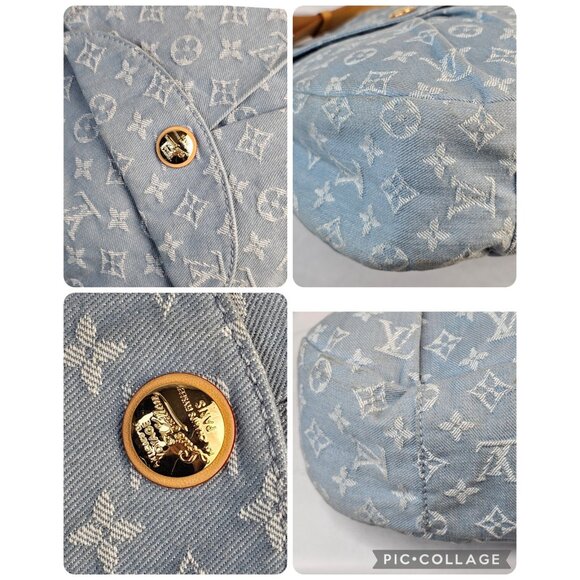 LOUIS VUITTON Daily GM Denim Leather Shoulder Bag Hobo Blue Clair Monogram LV - Picture 9 of 16